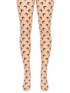 Marine Serre Moon Print Footed Leggings Tights Beige Black